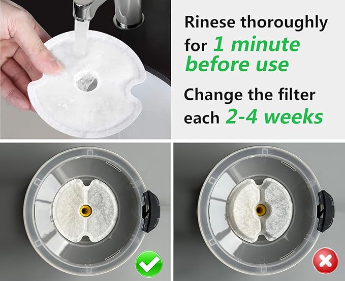 Pet Water Fountain Filter 6 Pack, Yiupea Replacement Cat Filters for 2L-2.5L / 67-84 oz Cat Water Fountain, Cotton Activated Carbon & Resin with Triple Filtration