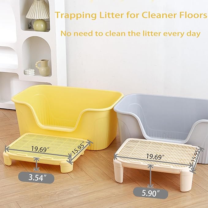 Cat Litter Mat Litter Trapping Mat,19.69"X15.95"X3.54" Litter Box Mat,Waterproof Cat Mats for Litter Large,Easy Clean,Non-Slip,Urine-Proof,Washable (Yellow)