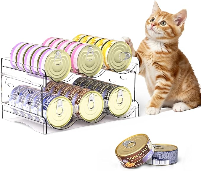 Cat Food Can Organizer, 2-Tier Cat Food Organizer, Transparent Can Organizer for Pantry, Canned Food Organizer Holds 30 (3oz) Cans, Pantry Can Organizer (2-Tier)