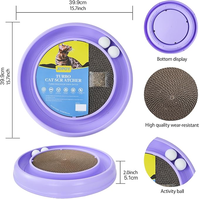 Cat Scratcher Toy Ball Track for Indoor Cats,Round Interactive Scratching Board Exercise Set for Bored Indoor Adult and Kitten Mental & Physical Stimulation (Purple)