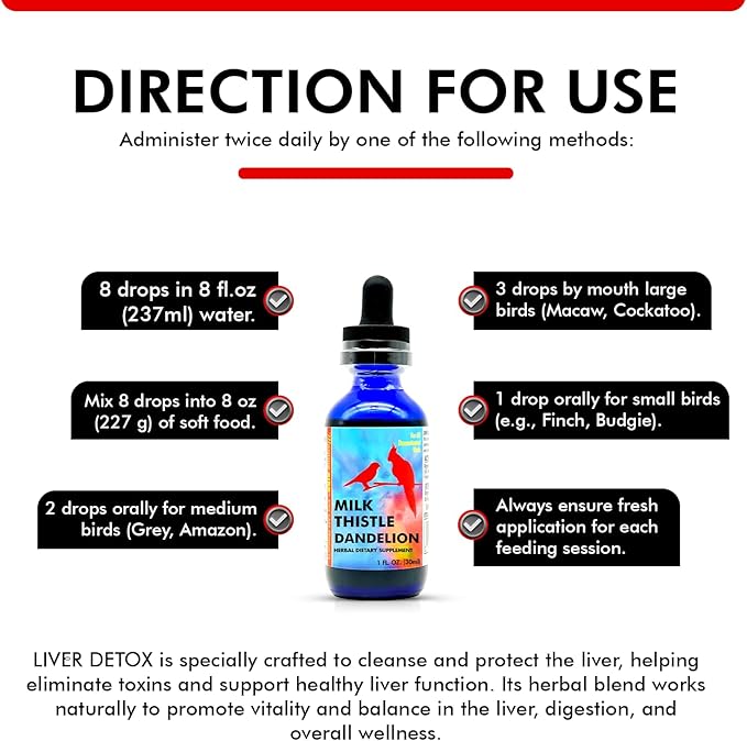 Morning Bird Milk Thistle & Dandelion Extract 1 fl oz – Organic Herbal Supplement for Birds – Supports Liver Health & Natural Detox – Suitable for All Bird Species