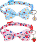SCENEREAL Breakaway Cat Collar with Bell, 2 Pack Safety Adjustable Cat Collars with Pendant, Pink Personalised Puppy Kitten Collar with Bow for Spring Summer, Strawberry Daisy