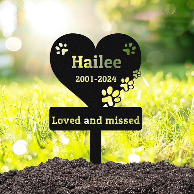 Personalized Cat Dog Memorial Stake, Custom Dog Cat Pet Grave Marker with Paws, Customized Metal Garden Stake for Yard Lawn Cemetery