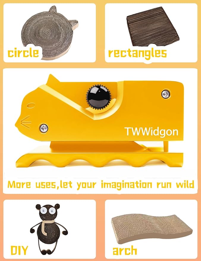 Cardboard Cutter for Cat Scratchers,Includes 10 Blades,3m nylon reusable strap,Non 3D Printed,DIY Cat Scratchers Cardboard Strip Tool,,Cardboard Cutting Machine for Cat Lovers (Yellow, Non-3D Printed)