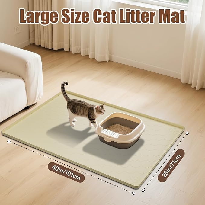 Pawinner Cat Mat for Litter Box, 40" X 28" Large Silicone Cat Litter Trapping Mat, Waterproof Cat Litter Mat, Soft on Kitty Paws, Easy to Clean, Non-Slip Kitty Scratch Pad for Floor(Yellow)