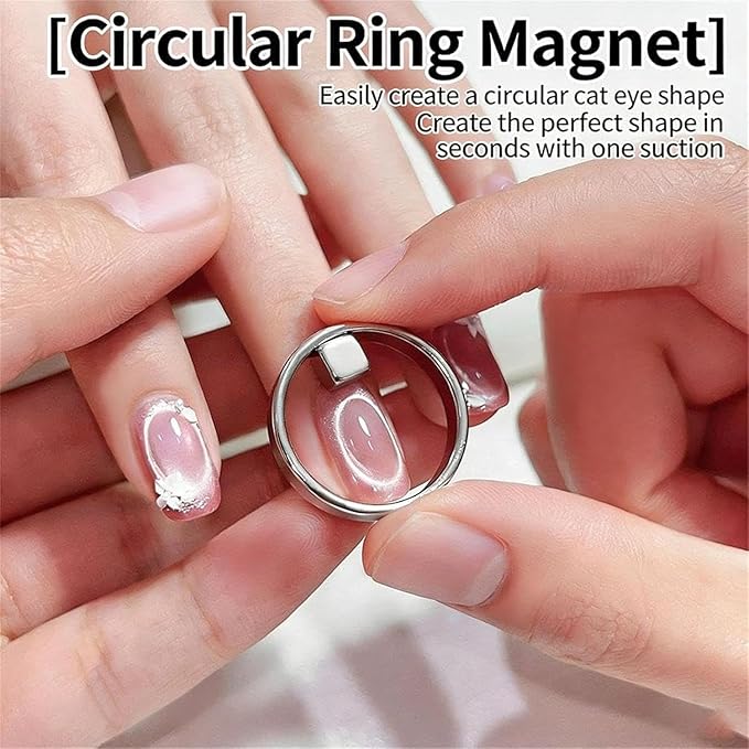 Ring Magnet for Nails, New Ring-Shaped Cat Eye Magnet for Nails, Cat Eye Nail Art Magnet Tool, Portable Hollow Circular Cat Eye for Home DIY (Cat Eye Magnet Set)