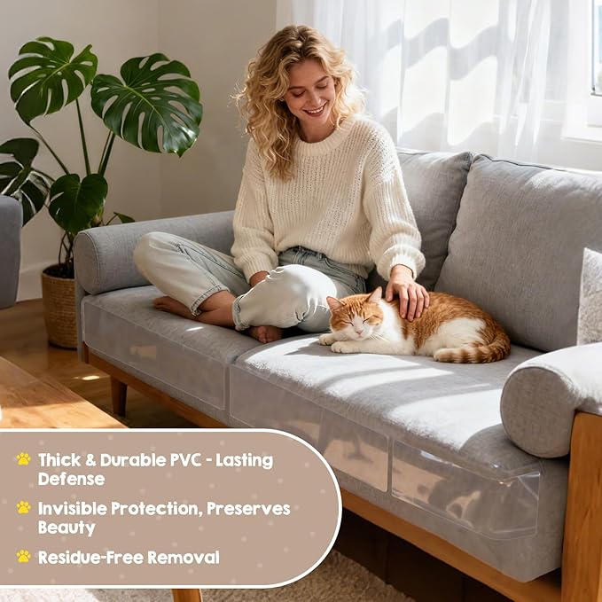 Large Cat Scratch Furniture Protector, 15-Pack Wide Coverage Self-Adhesive Protectors - Heavy-Duty Easy-to-Apply, Scratching Deterrent for Sofa Corners, Walls, Doors, 17in