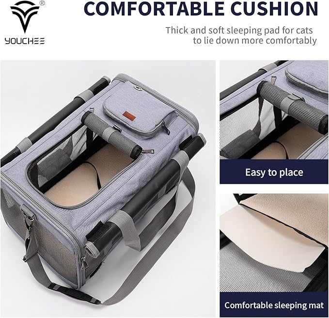 19x10.5x11.5 Inches Cat, Dog Carrier for Pets Up to 20 Ibs, Washable，Soft Sided，Collapsible Travel Puppy Carrier. (Grey)