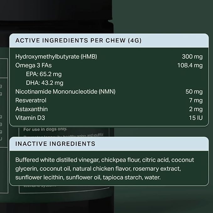 Longevity+ Dog Health Supplement - Dog Vitamins and Supplements for Joint, Muscle, Immune, and Cognitive Health - Vet-Formulated and Made in the USA - for Large Dogs 60 lbs or Greater - 30 Day Supply