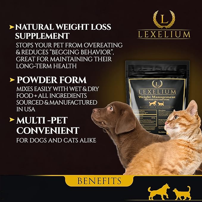 Organic Weight Management Supplement for Cats & Dogs | 100% Natural Pet Supplement Powder | Helps with Weight Loss & Curbing Appetite | Keeps Cats and Dogs from Overeating | 200 Grams