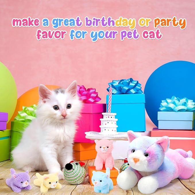 Skylety 5 Pieces Cat Stuffed Animal with Babies Inside Belly Plush Cat Pregnant Mommy Kitty with 4 Cute Fluffy Stuffed Kittens Christmas Birthday Surprise Gifts(Colorful)