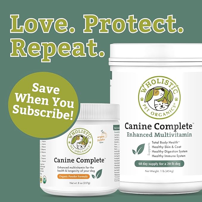 Wholistic Pet Organics Canine Complete - Dog Multivitamin Powder - 1 Lb - Daily Dog Vitamins and Supplements for Homemade Food - Immune System, Skin, Coat & Overall Health - All Breeds - 45 Scoops