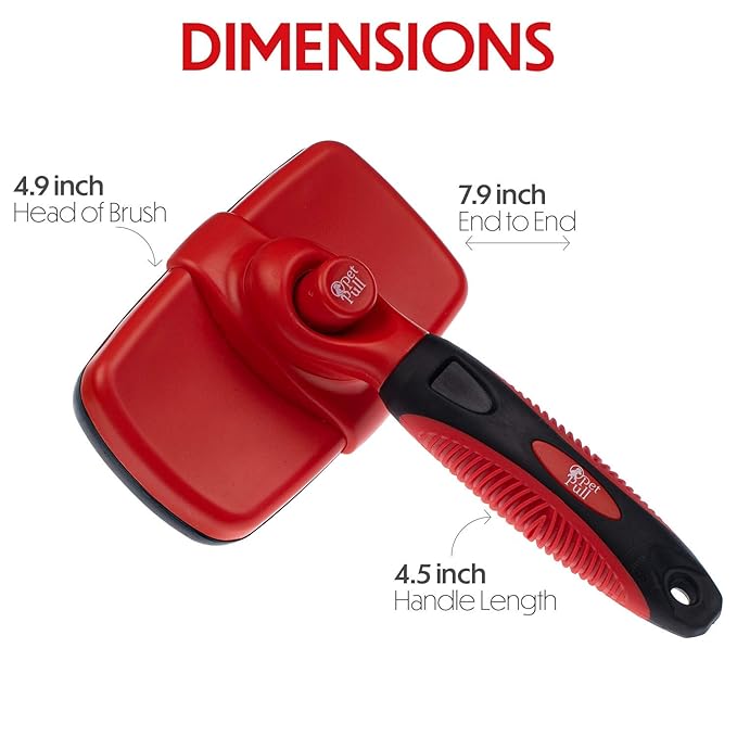 Self Cleaning Slicker Brush for Cat and Dog Coat - Detangler Dog Brush for Shedding & Grooming - Super Easy to Clean Deshedding Grooming Tool Removes Loose Pet Hair, Mats and Tangles (Red)