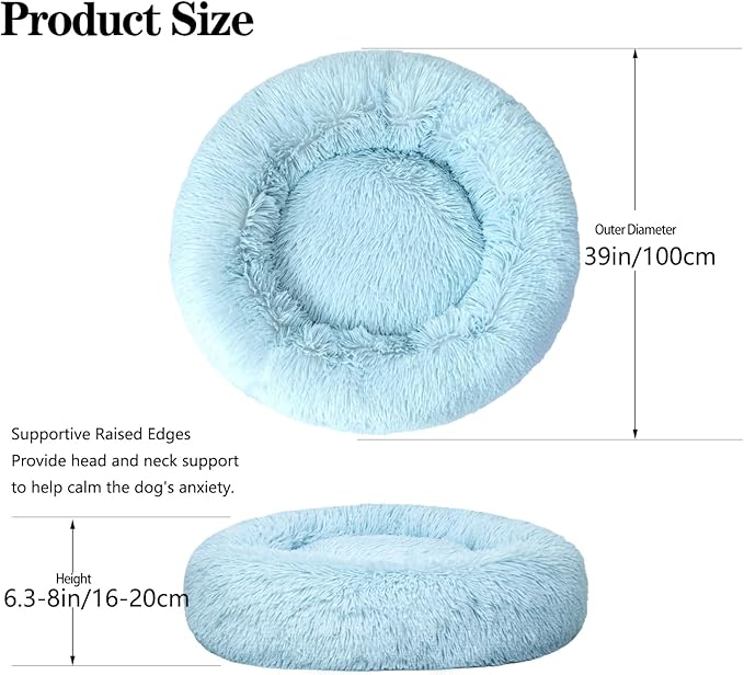 Calming Dog Bed for Big Dogs, 39'' Round Anti-Anxiety Warm Fluffy Plush Faux Fur Bed, Soft Anti-Slip Donut Washable Big Pet Bed, Cozy Big Dogs Bed, Fits up to 100 lbs Pets