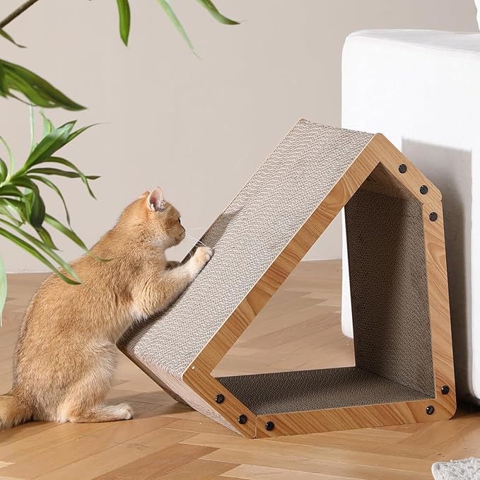 FUKUMARU Cat Scratcher House, Cozy Cardboard Design, Safe and Secure for Kittens, Eco-Friendly, 16.14 in Bevelled Surface, Maximum Load Capacity 22 Lbs