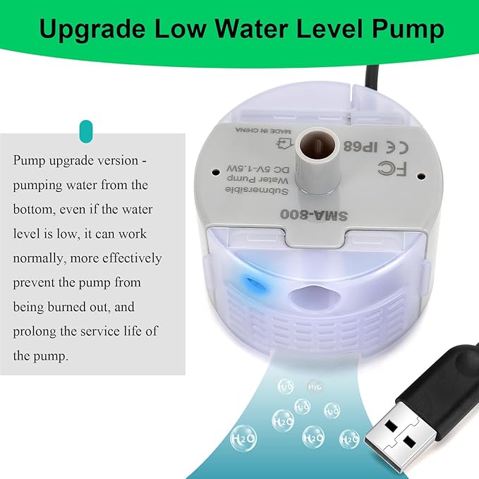 Cat Water Fountain Pump,Pet Water Fountains Pumps Replacement SMA-800 Submersible Motor,Cat Fountain Pump for Stainless Steel Cat Water Dispenser
