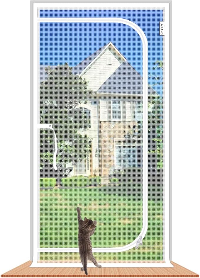 Cat Screen Door 34x83'' Reinforced Cats Resistant Mesh Screen Door with Zipper Closure, Pets Scratch Proof Screen for Living Room, Bedroom, Patio, Fits Openings 32x81''