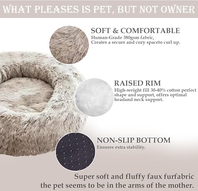 Washable Dog & Cat Bed for Ultra Large Small Medium Size Pet, Calming Donut Round Cute Warming Mat House Supply Indoor, 8 Sized Deal Necessity Essential Furniture for Boy Girl Puppy Kitten kitty