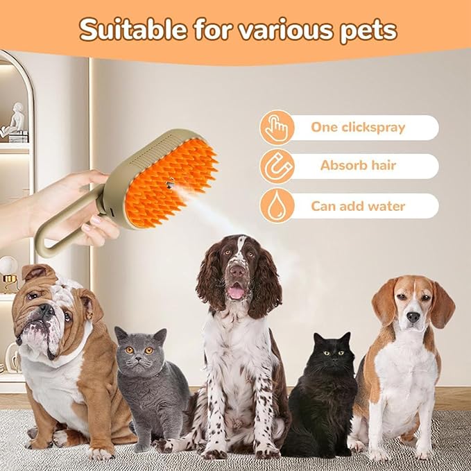 4 in 1 Cat Steam Brush for Shedding, 2025 New Cat Brushes for Indoor Cats, Pet Steam Brush for Cats Dogs, Massage, Cleaning, Shedding & Combing, for Long and Short Hair Pet (Brown)