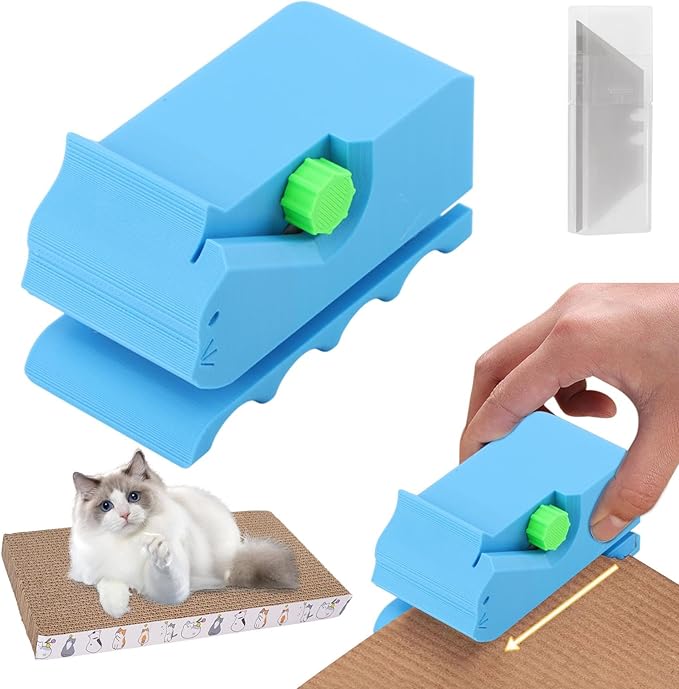 Cardboard Cutter for Cat Scratchers with 10pcs Blade, 3D Printed Kitten Shaped Cutter, DIY Cat Scratchers Cardboards Strip Tool, Cardboard Cutting Machinefor Cats Lovers