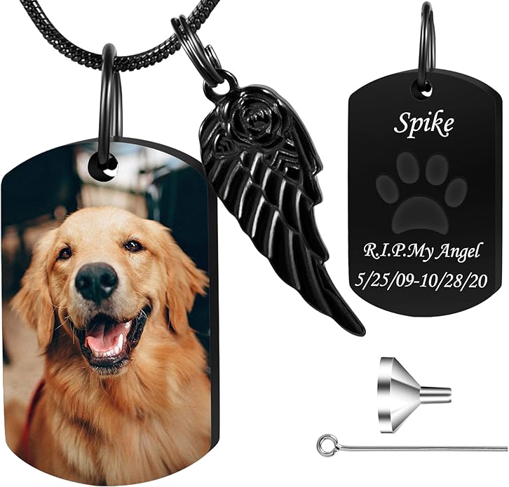 Farfume Personalized Pet Urn Necklace for Dog Cat Ashes Cremation Pet Memorial Customized Photo Text Engraving Pendant Keepsake Funeral Jewelry