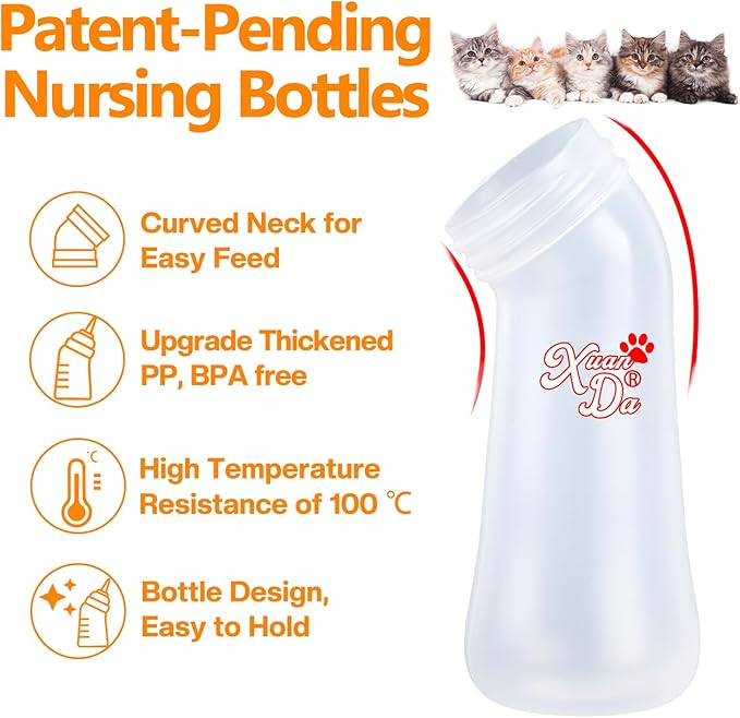 Pet Feeding Bottle,3 Pack Wide Mouth Angled Nursing Bottle, 3 Sizes Nipples with Ventilation Valve Resistant Tearing Perfect for Puppies, Kittens, Small Wildlife(Yellow)