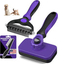 3PCS Self Cleaning Slicker Brush & Pet Grooming Rake & Flea Comb for Dogs,Cats and Horses | Double-Sided Dematting Comb & Skin Friendly Deshedding Grooming Tool | Premium Pet Supplies (Purple)