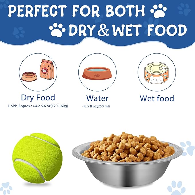 ZUFECY 4-Pack Stainless Steel Cat Bowls, 5.5'' Non-Tip Pet Food Dishes, Easy Clean Water Bowls for Indoor/Outdoor Use