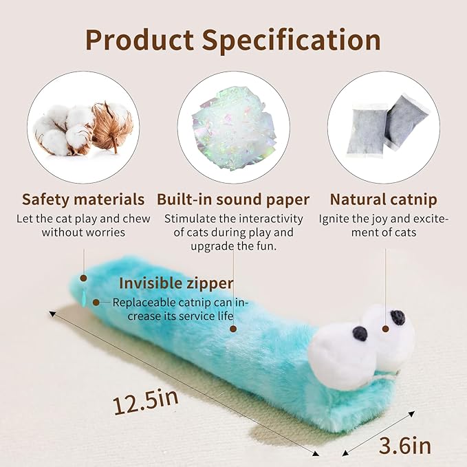 2BB Refillable Cat Toys Pillows,3 Pack, Catnip Inside,Soft and Durable Kick Sticks with Crinkle Sound, Interactive Indoor Kitten Play and Exercise Toy 12.5 ”