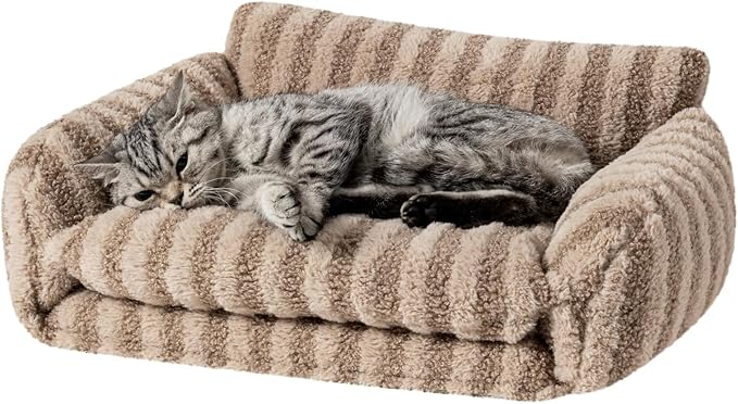 Hollypet Cat Bed Fluffy Plush Mutifuctional Double-Layer Soft Warming Kitty Pet Couch Orthopedic Nest Beds for Small Cats and Dogs, Khaki (21x15x8 inch, Recommend for Kittens or Pets Under 13lbs)