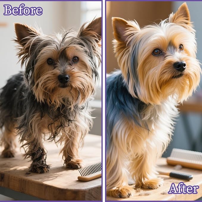 Comma-Shaped Small Dog Brush and Cleaning Comb, Fit for Yorkie, Shih Tzu, Maltese Maltipoo Pomeranian - Gentle Soft Bristles for Effortless Pet Hair Removal, Puppy Essentials (Dark Purple)