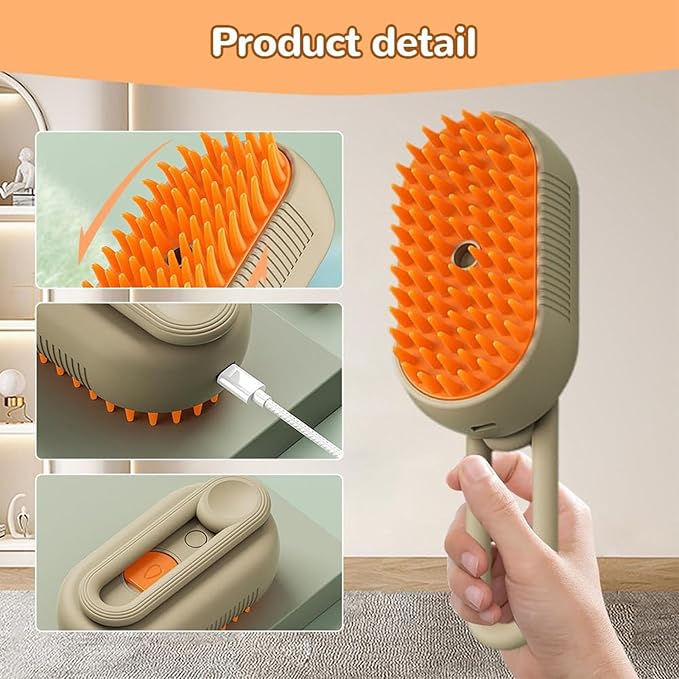 4 in 1 Cat Steam Brush for Shedding, 2025 New Cat Brushes for Indoor Cats, Pet Steam Brush for Cats Dogs, Massage, Cleaning, Shedding & Combing, for Long and Short Hair Pet (Brown)