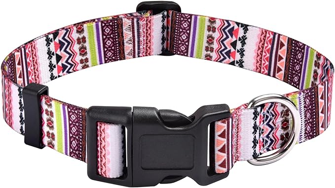 Dog Collar with Bohemia Floral Tribal Geometric Patterns - Soft Ethnic Style Collar Adjustable for Small Medium Large Dogs(Pink Bohemia,L)