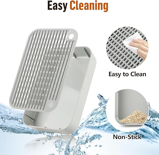 Kalolary Cat Litter Box Ramp with Filter Layer – Non-Slip Steps for Litter Box, Ideal for Small and Senior Cats, Litter Catcher Pedal, Durable, Easy to Clean (Light Grey Flat)