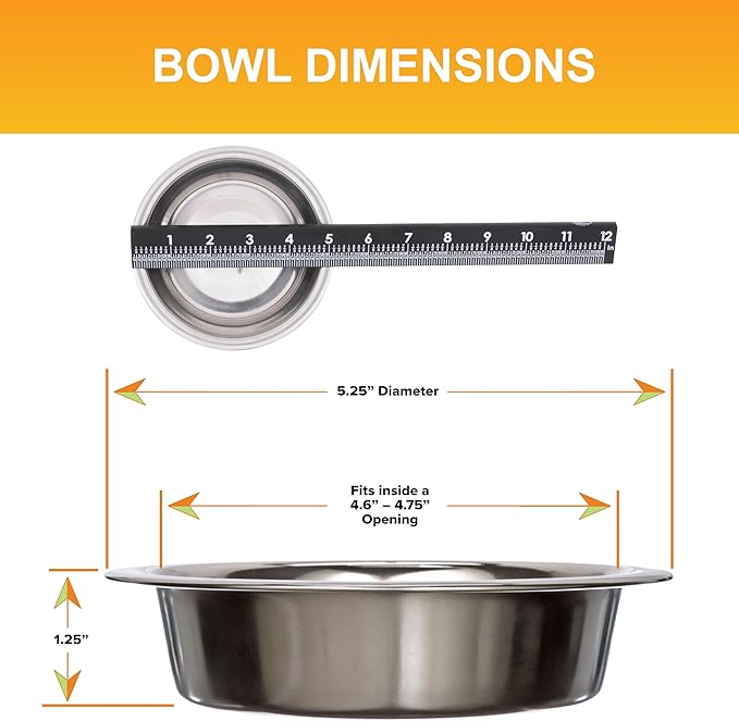 Neater Pet Brands 1.5 Cup (12 oz.) Shallow Stainless Steel Cat Bowls, 1 Single Neater Feeder Replacement Bowl (Deluxe Model), Metal Cat Dishes for Food and Water, Whisker Friendly, Dishwasher Safe