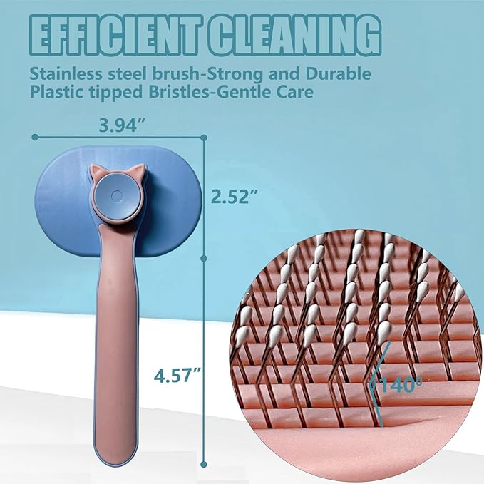 Demiya Pet Brush with Ergonomic Handle, Plastic Pets Grooming Comb for Cats, Dogs, Detangling and Deshedding Tool (Blue)