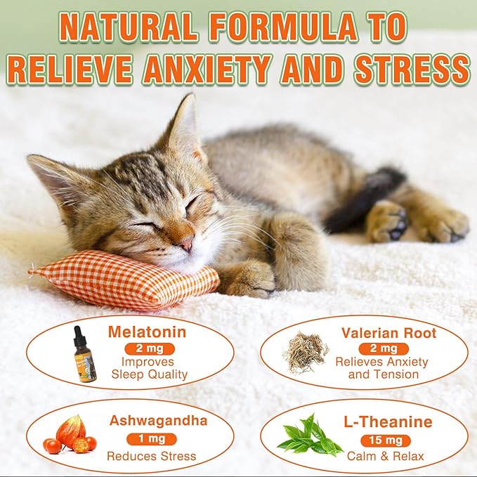 Tetra Cat Melatonin, 60 Ml Effective Melatonin for Cats and Kittens to Sleep, Grooming, Separation Anxiety & Stress Relief