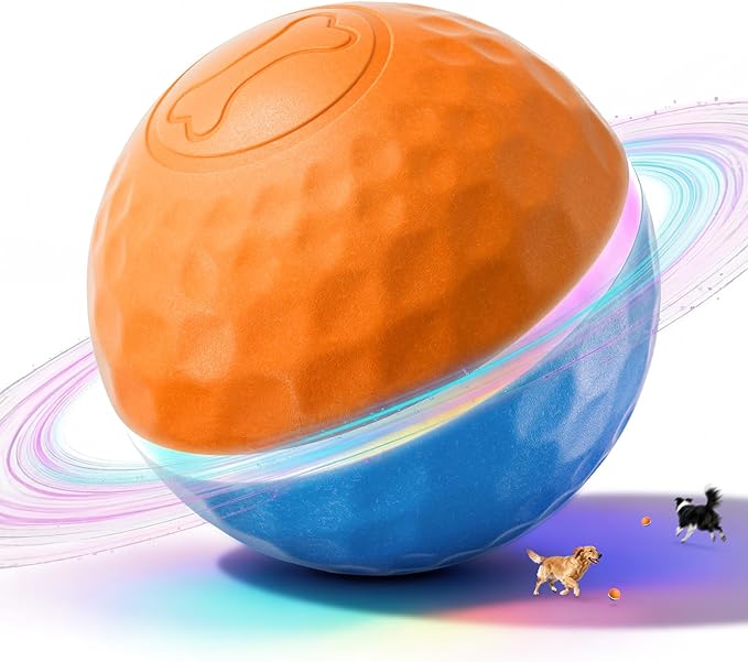 Apasiri Interactive Dog Toys: Duraspin Dog Ball with LED Lights, Automatic Moving Dog Toys for Aggressive Chewers, Dog Toys for Large Dogs, Vibrating Dog Toy Balls for Small, Medium (3.74 in Diameter)