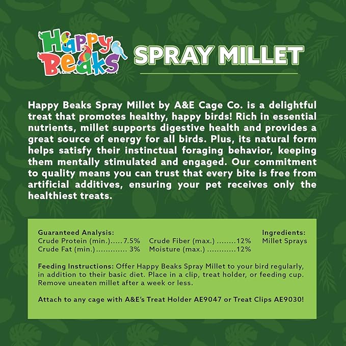 A&E Cage Co AE9054 Premium French Spray Millet for Birds – 6oz Retail Bag with 12 Natural Millet Sprays – Healthy Bird Treat for Budgies, Parakeets, Cockatiels, Finches & Small Birds