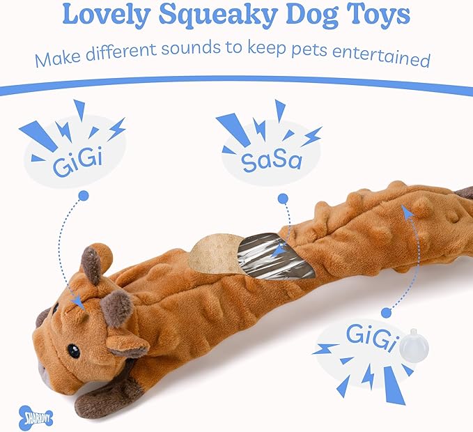 SHARLOVY Dog Squeaky Toys Pack, Bubble Plush Puppy Teething Pet Toys, Crinkle No Stuffing Animals Dog Toy, Doggies Chew for Large Small Medium Breeds