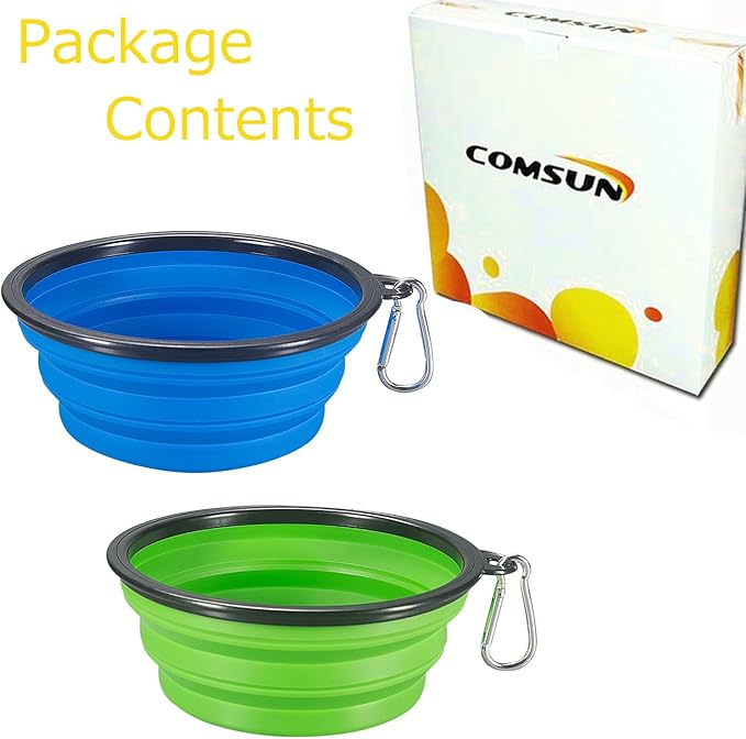 Comsun 2-Pack Extra Large Size Collapsible Dog Bowl, Foldable Expandable Cup Dish for Pet Cat Food Water Feeding Portable Travel Bowl Blue and Green