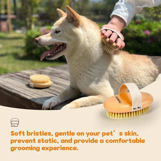 Professional Dog Brush Boar Bristle for Short-Haired Dogs - Reduces Shedding, Non-Slip Grip, Gentle Grooming