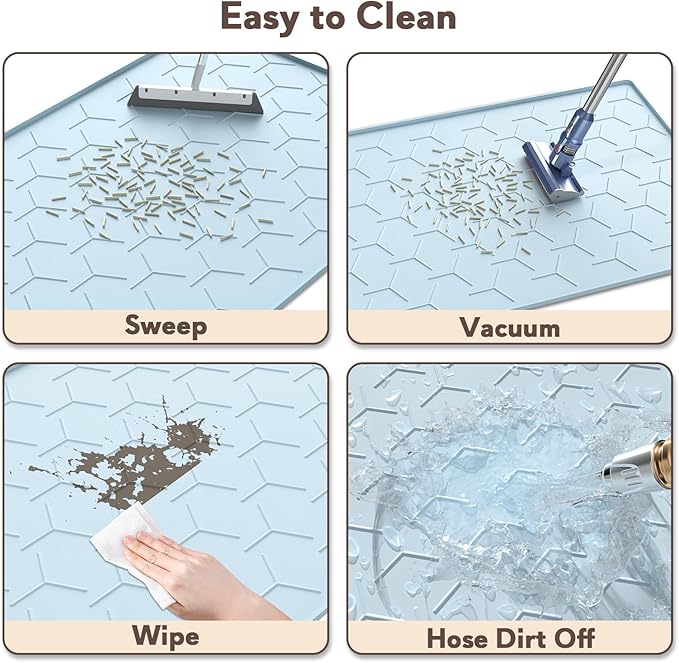 Silicone Cat Litter Trapping Mat, Large Waterproof 34" X 22" Cat Litter Box Mat, Easy to Clean, Blue