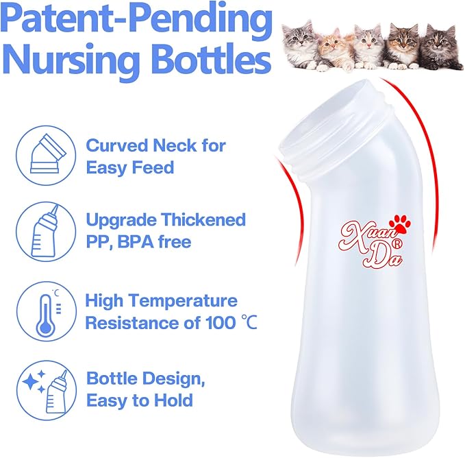 Pet Feeding Bottle,3 Pack Wide Mouth Angled Nursing Bottle, 3 Sizes Nipples with Ventilation Valve Resistant Tearing Perfect for Puppies, Kittens, Small Wildlife（Blue）