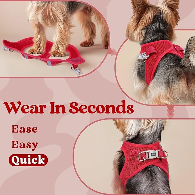 rabbitgoo Small Dog Harness, Step-in Soft Mesh Puppy Vest with Safety Buckle, Breathable Reflective Pet Harness for Large Dogs, Red XXL
