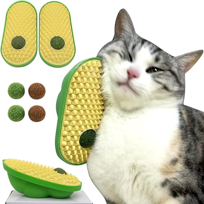 miwoowim 2 Pcs Catnip Toys Balls that Stick on Wall,Cat Toy Ball, Catnip Ball for Cats Lick,Cat Face Scratchers Brush Rubbing Post, (Yellow)