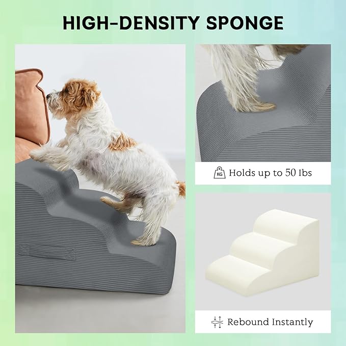 Dog Stairs for Small Dogs and Cats, 20" H 4 Steps Dog Ramp for High Beds, Couch, Sofa, Waterproof Pet Stairs with Removable Washable Cover, Non-Slip Sturdy Pet Steps
