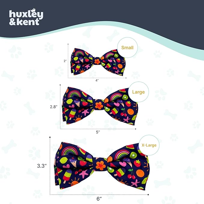 Huxley & Kent Pet Bow Tie for Dogs & Cats - Summer Theme Adjustable Hook & Loop Collar Accessory - Cute & Comfortable for Holidays & Celebrations - Summer Icons, Small