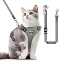 Cat Harness and Leash Set for Walking Escape Proof, Adjustable Soft Kittens Vest with Reflective Strip for Cats, Comfortable Outdoor Vest, Cat Car Leash, Grey, S