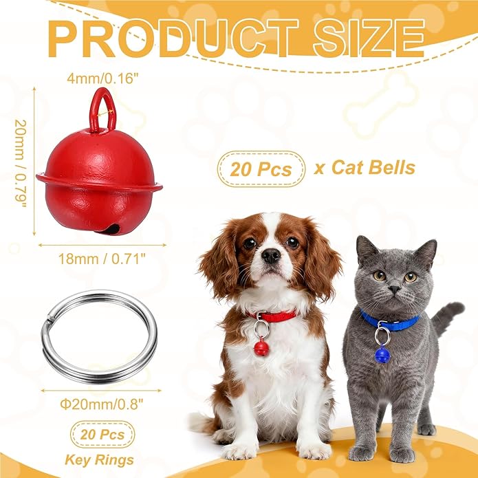 Cat Bells, Small Pet Copper Bells Collars Charm with Key Rings Loud Crisp Sound Anti-Lost Pendant Accessories
